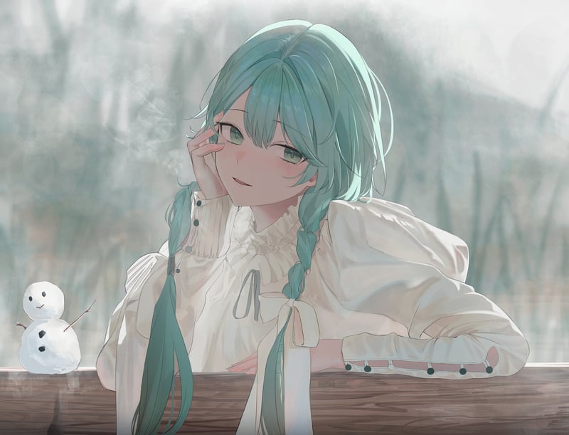 Hatsune Miku with cyan hair and braids