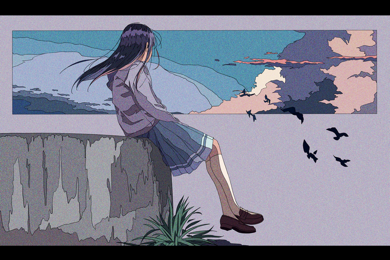 anime girls, Yoroizuka Mizore, birds, sky