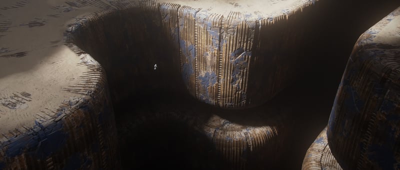 Astronaut in a giant carved structure
