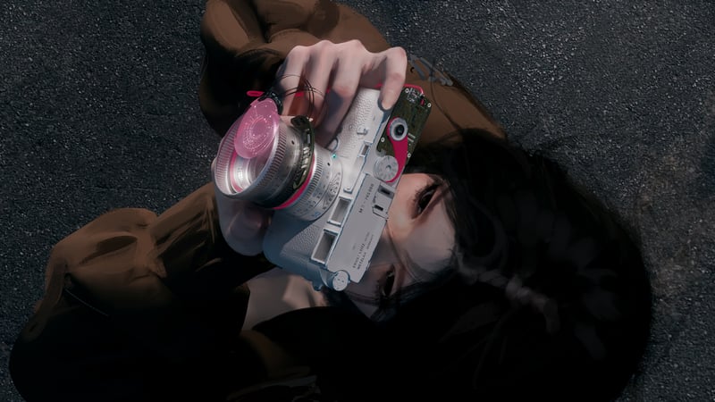 Woman holding a vintage camera, digital art