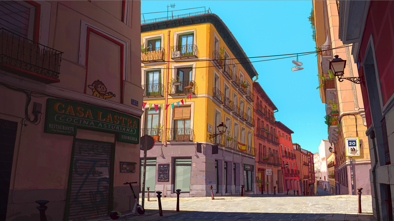 Scooters on a sunny street in a Spanish neighborhood