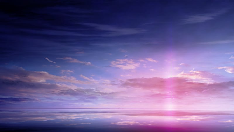 Purple and pink sky with clouds reflected on water