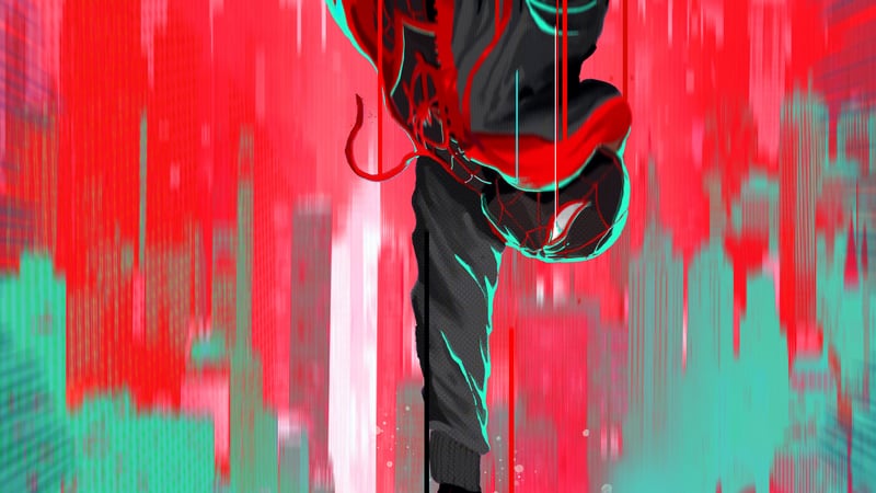 Miles Morales hanging upside down