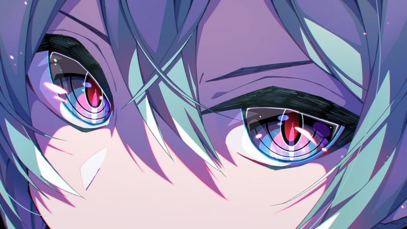 Hatsune Miku with multi-colored eyes and teal hair