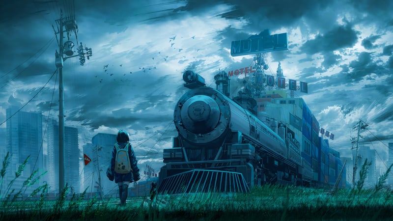 Girl approaches a motel built on a train