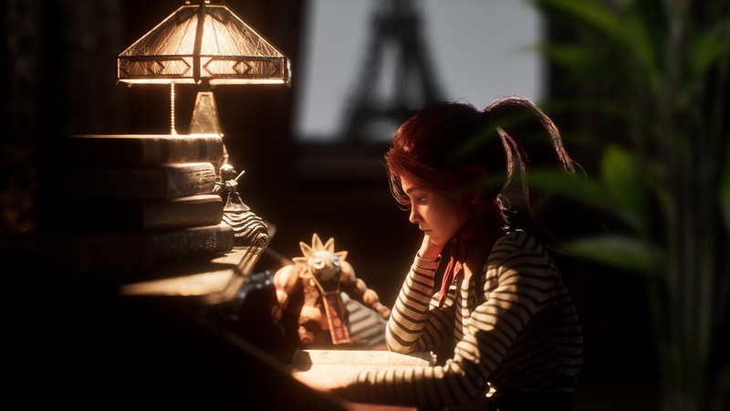 Maelle from Expedition 33 reading by lamplight