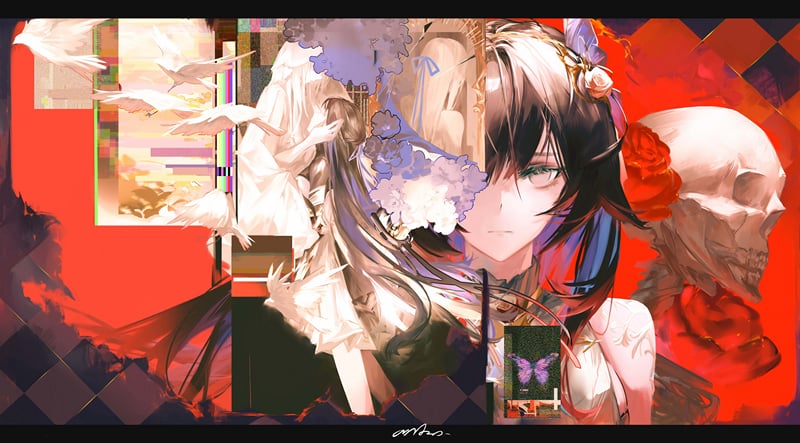 Selena (Punishing: Gray Raven) with birds and roses