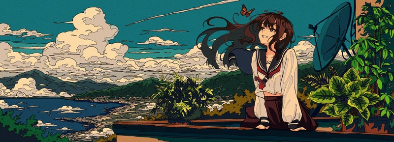 Anime girl in school uniform with butterfly