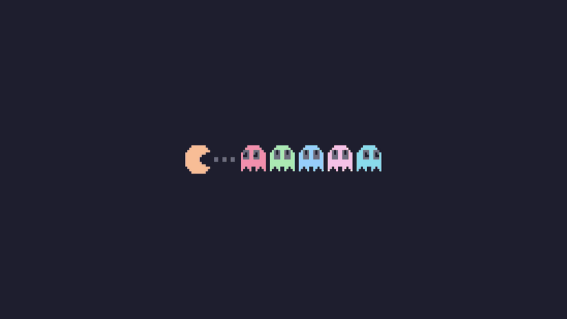 Pac-Man and ghosts in pixel art