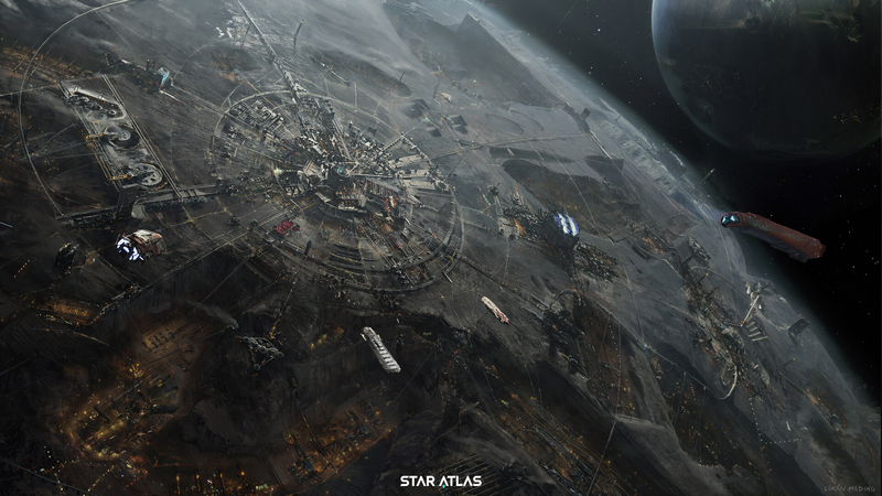 Star Atlas futuristic megastructure on a planet