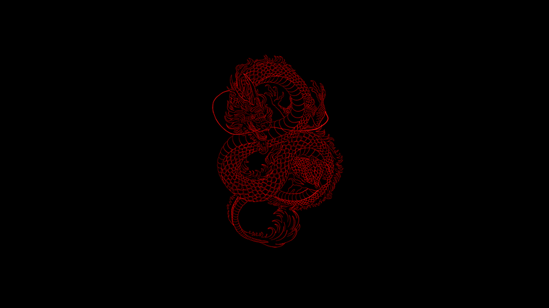 Red Chinese dragon on a black background
