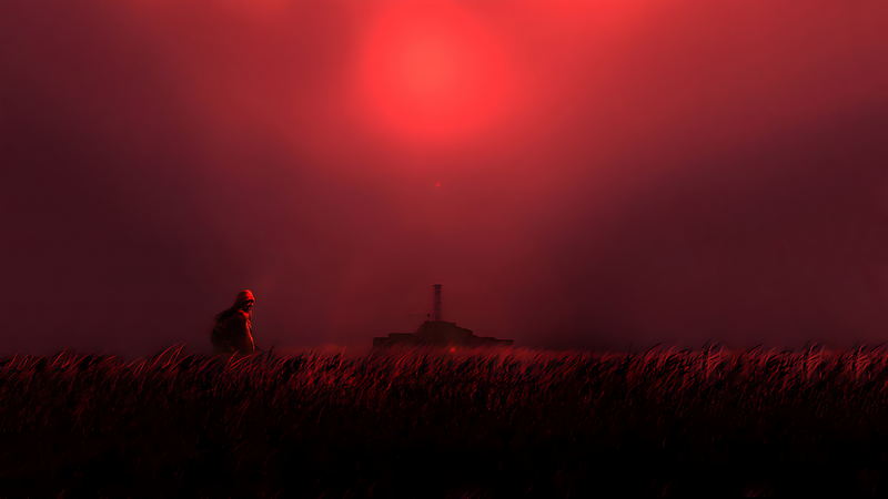 S.T.A.L.K.E.R. 2: Lone figure in a red, foggy landscape