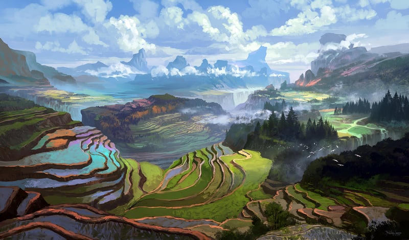 Scenery of terraced rice fields and mountains