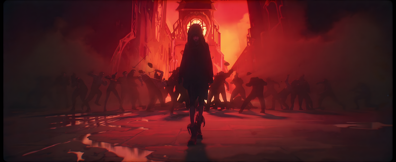 Jinx from Arcane walking through a crowd