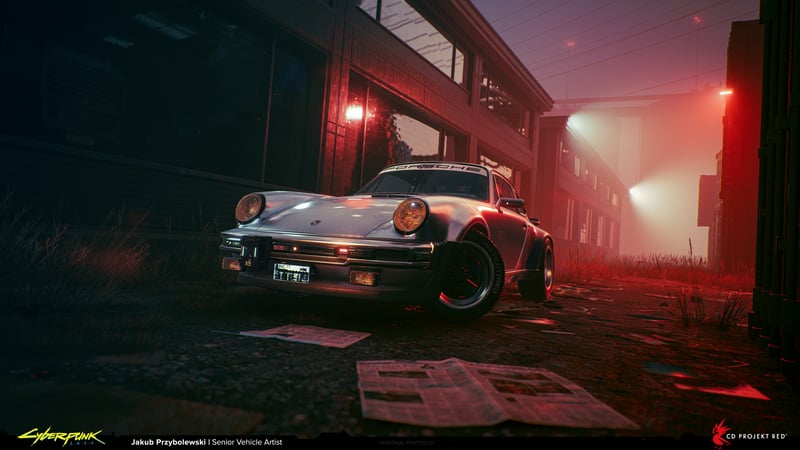 Cyberpunk 2077 Porsche 911 in Red Light