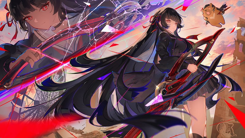 Chisa (Wuthering Waves) with a weapon