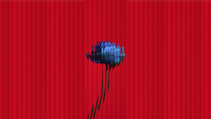 Blue flower on a red striped background