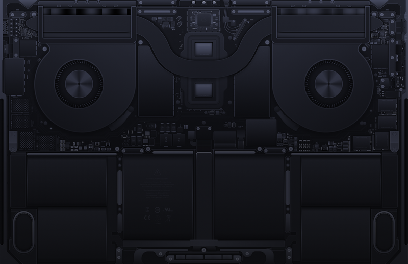 MacBook internals with fans and battery packs