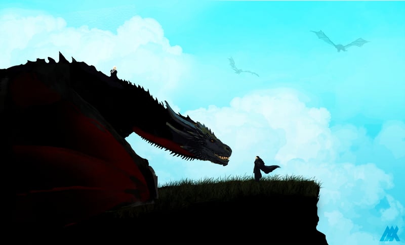 A Song of Ice and Fire: Dragon and Man on Cliff