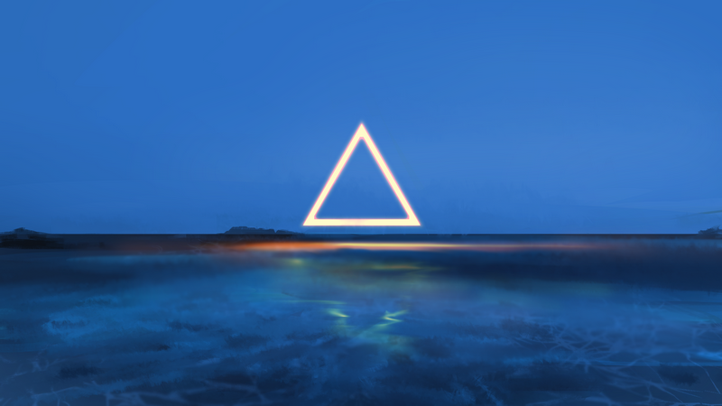 Glowing Triangle Over Water and Sky