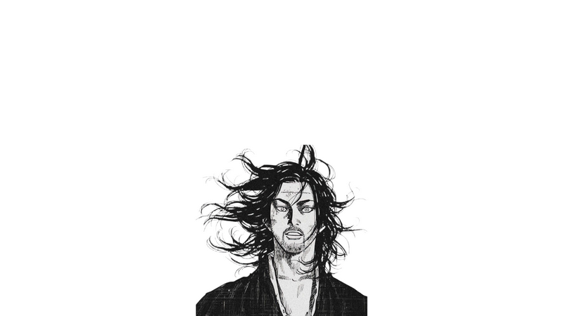 Miyamoto Musashi from Vagabond with windswept hair