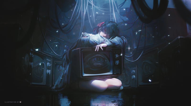 Chisa from Wuthering Waves sits by a TV