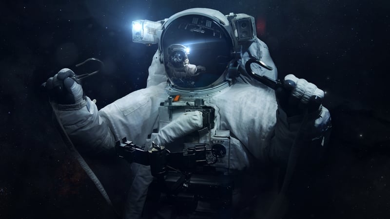 Astronaut in space with tools and reflection