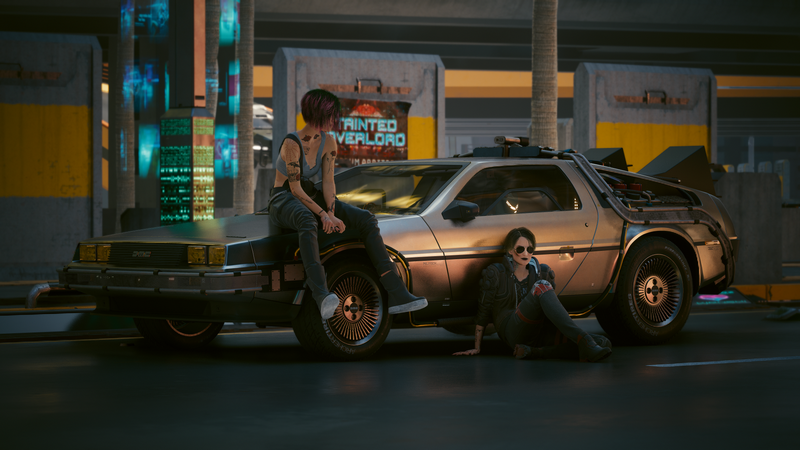Back to the Future car with Cyberpunk 2077 characters