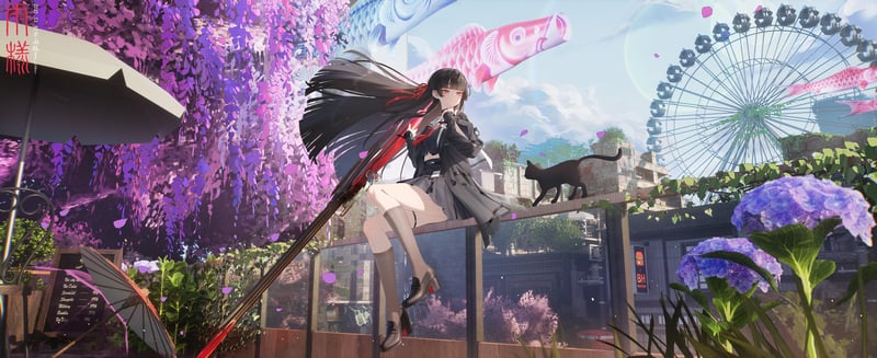 Chisa from Wuthering Waves with a cat