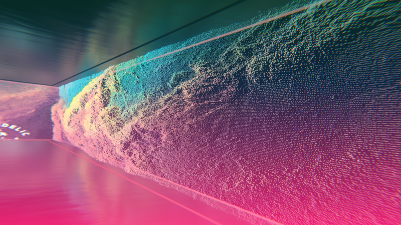 Vrchat abstract glitch art with colorful particles