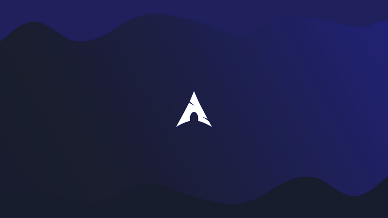Arch Linux logo on a dark blue abstract background