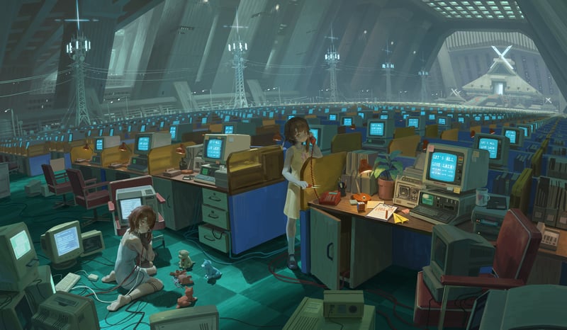 Lain Iwakura in a futuristic computer room