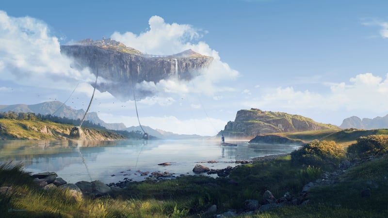 Boat on a lake with floating islands