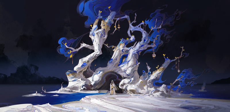 Anime girl in a magical tree