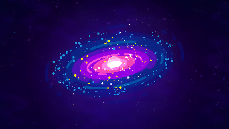 A stylized galaxy with glowing stars and nebulae