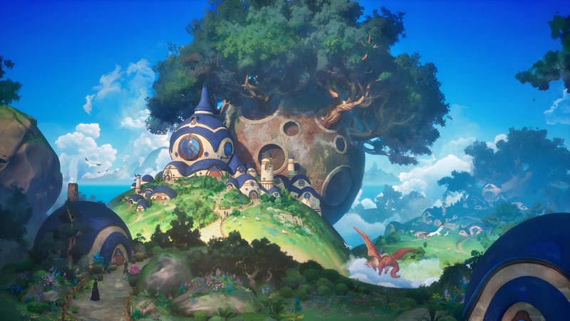 Scenery and creature in a fantasy village