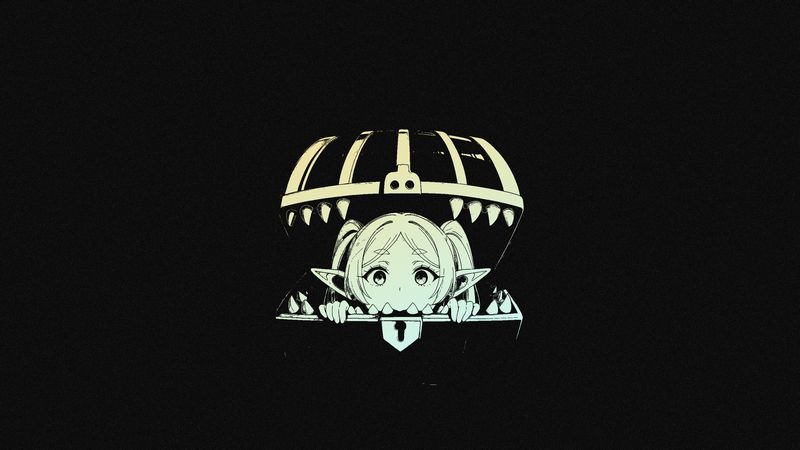 Frieren peeking out of a mimic chest
