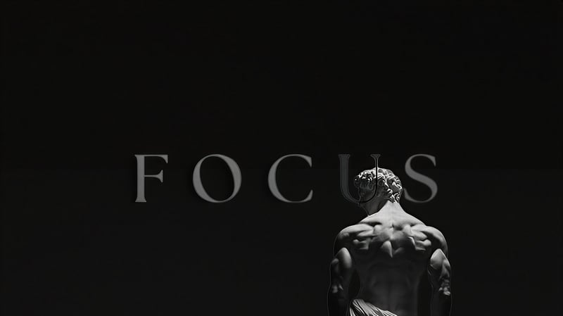 Statue of a muscular man with the word FOCUS