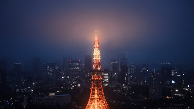 Tokyo Tower at Night with Cityscape