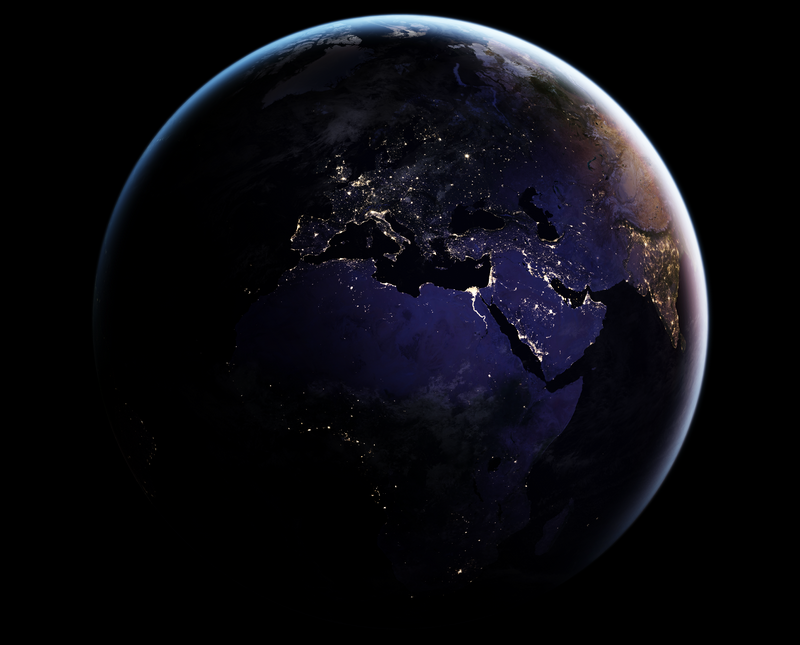 Earth at Night from Space Showing Africa and Europe