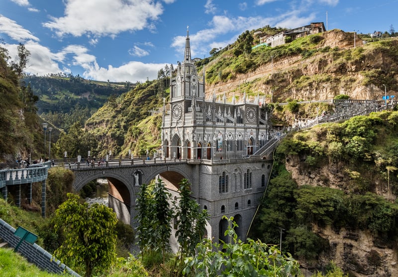Sanctuary of Las Lajas, Colombia, built over a river canyon