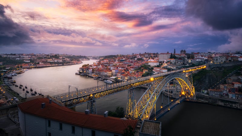 Dom Luís I Bridge over the Douro River at sunset