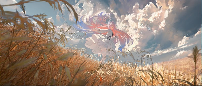 Cyrene (Honkai: Star Rail) in a white dress with gradient hair