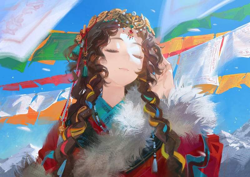 Anime girl with braided hair and traditional clothing