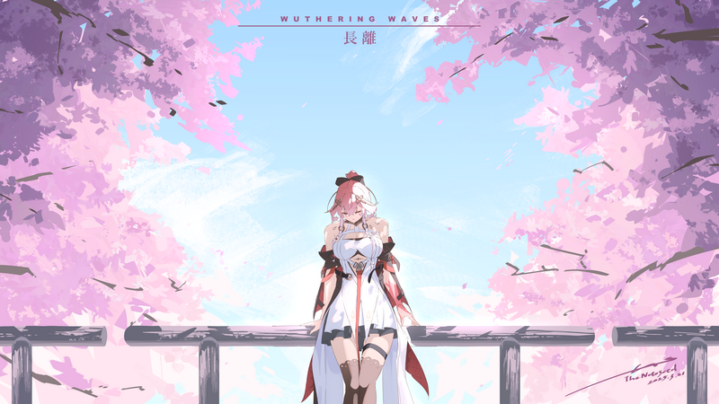 Wuthering Waves Changli under cherry blossoms