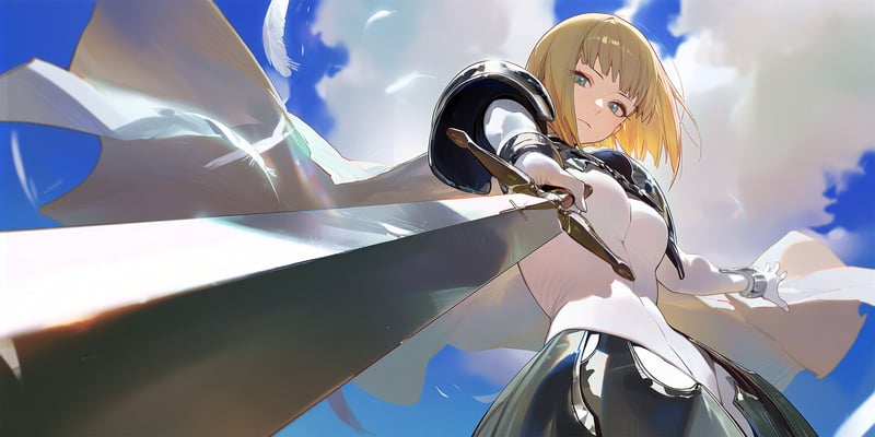 Claymore anime girl with sword, low angle