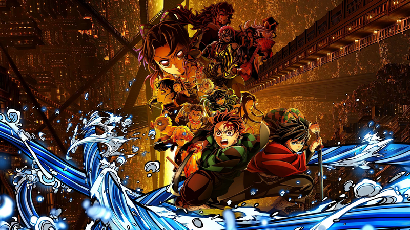 Kimetsu no Yaiba characters in a battle pose