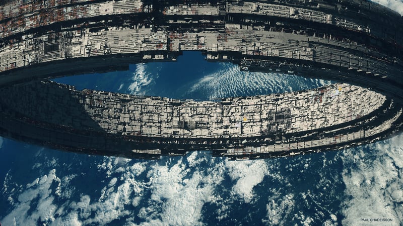 Space station orbiting planet Earth