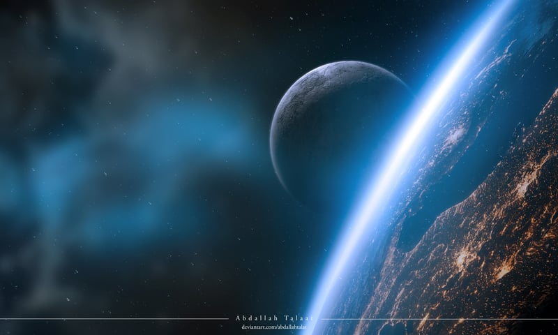 Earth and Moon in Space with Galaxy