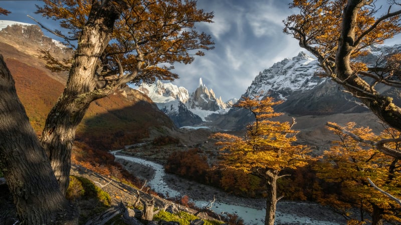 Fitz Roy mountain range in Patagonia during autumn